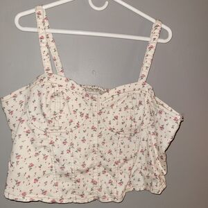 No Boundaries Cream Floral Bustier Crop Top with Pink Accents